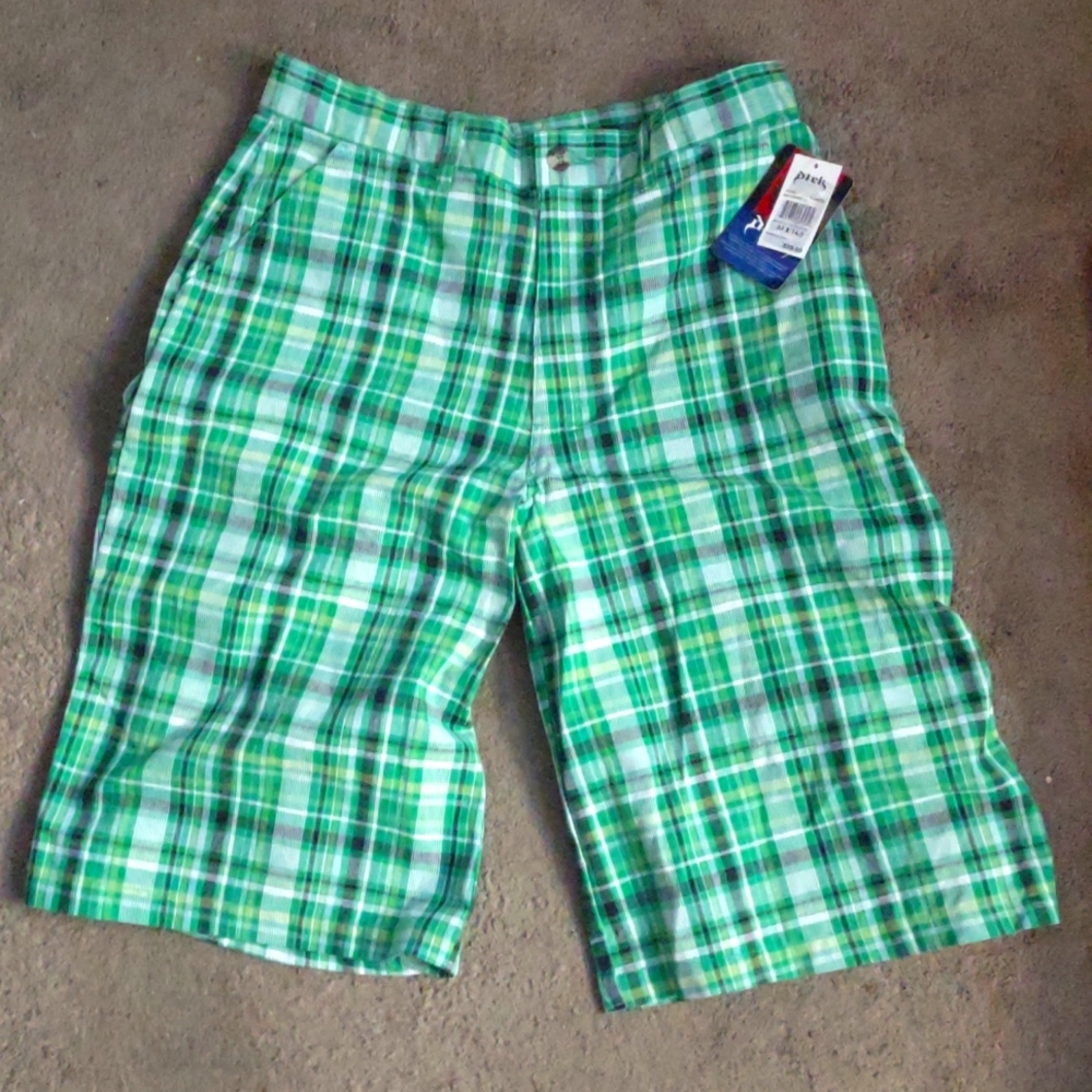 Vibrant Green Plaid Shorts